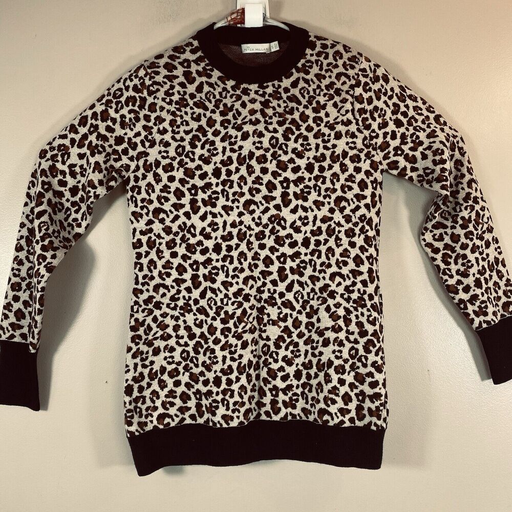 Peter Millar Sweater Women's Small Leopard Crewneck Extra Fine Merino Wool